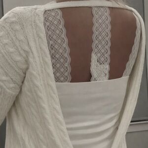 Cream Cable Knit Cardigan with Lace Detail